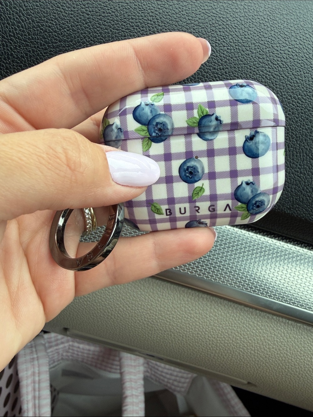 Burga Purple Gingham Blueberry AirPods Case Cover with Keyring